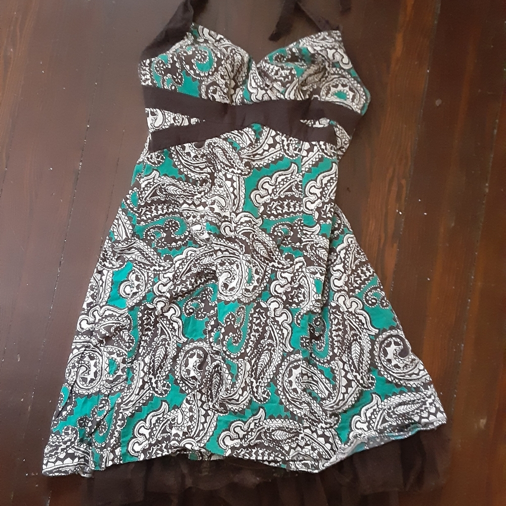 Size 11 ruby rox pin up dress beige and Turquoise